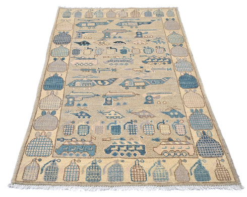 3x5 Gray Kuba Afghan Hand Knotted Wool Area Rug